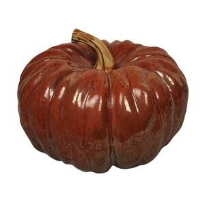 Vintage Stoneware Pumpkin Centerpiece Fall Autumn Halloween Decor Burnt Orange